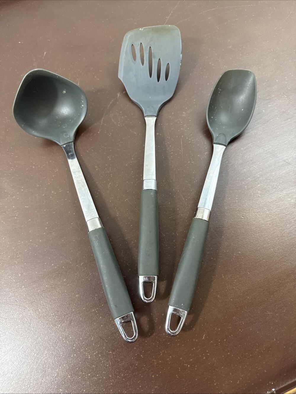 Anolon SureGrip Kitchen Utensil Set Charcoal Gray Ladle Spoon Slotted Turner